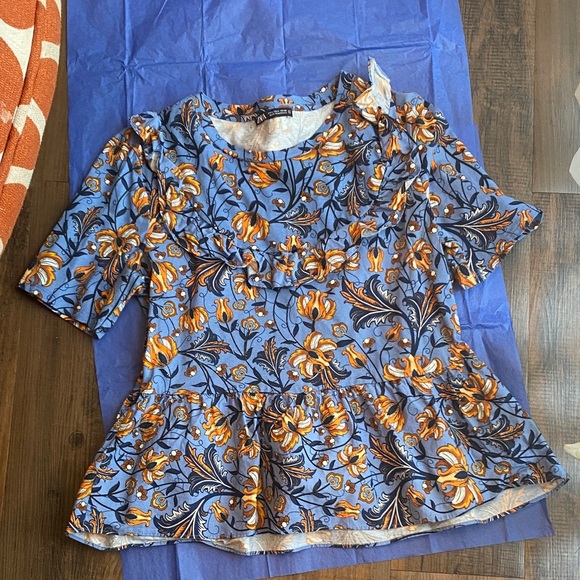 Zara Blue and Orange Floral Blouse - Picture 7 of 7